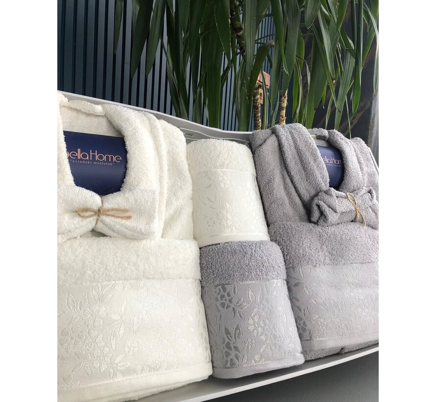Bella Home Jakarli Ensemble Peignoir Otantik Gris-Blanc 10 Pièces
