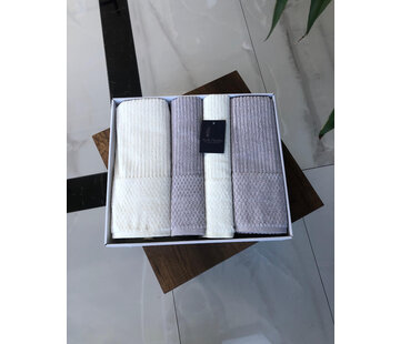 Bella Home Ripple 4 Parca Hamam Havlu Seti Ekru / Gri
