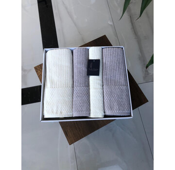 Bella Home Serviettes Côtelées 4 Pièces Crème / Gris