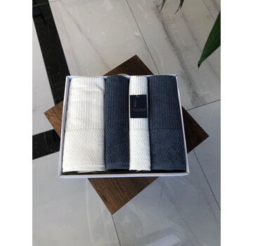 Bella Home Serviettes Côtelées 4 Pièces Crème / Bleu Anthracite