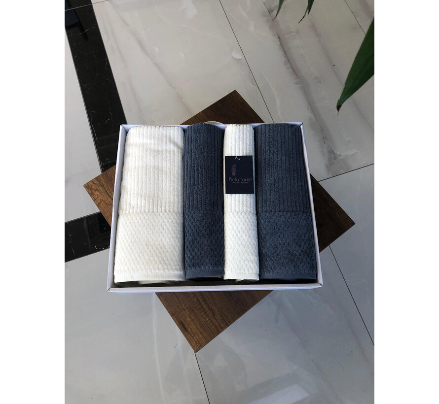 Bella Home Rippenhandtuchset 4-teilig Creme / Anthrazitblau