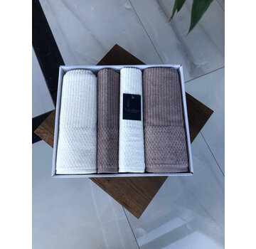 Bella Home Serviettes Côtelées 4 Pièces Crème / Marron