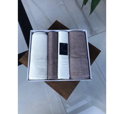 Bella Home Ripple 4 Parca Hamam Havlu Seti Ekru / Kahverengi
