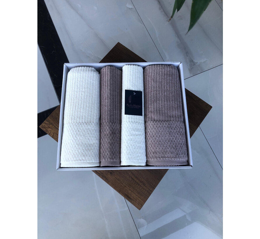 Bella Home Ripple 4 Parca Hamam Havlu Seti Ekru / Kahverengi
