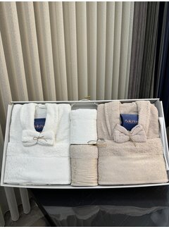 Bella Home Jakarli Otantik Bathrobe Set Brown-White 10 Pieces