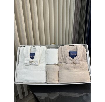 Bella Home Jakarli Otantik Bathrobe Set Brown-White 10 Pieces