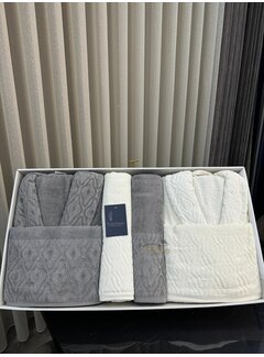 Bella Home Damask Badjas Set Antraciet - Wit 6 Delig
