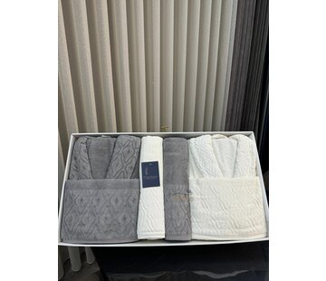 Bella Home Damask Badjas Set Antraciet - Wit 6 Delig