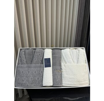 Bella Home Damask  Ensemble Peignoir Anthracite-Blanc 6 Pièces