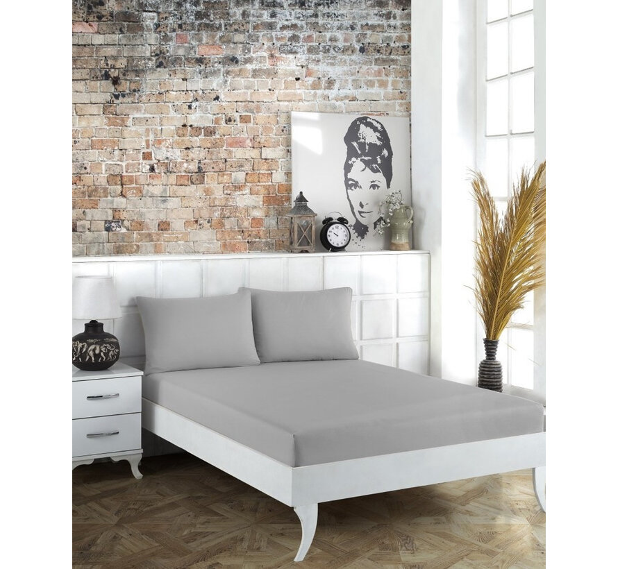 Bella home ensemble de draps housse en coton ranforce gris