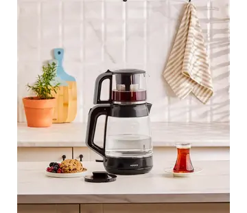 KARACA Karaca Glass Tea XL 2-in-1 Glass Tea Maker Shiny Grey