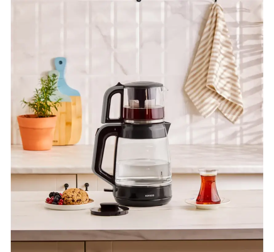 Karaca Glass Tea XL 2 in 1 Cam Çay Makinesi Shiny Grey