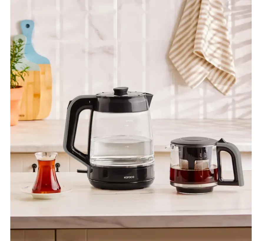 Karaca Glass Tea XL 2-in-1 Glass Tea Maker Shiny Grey