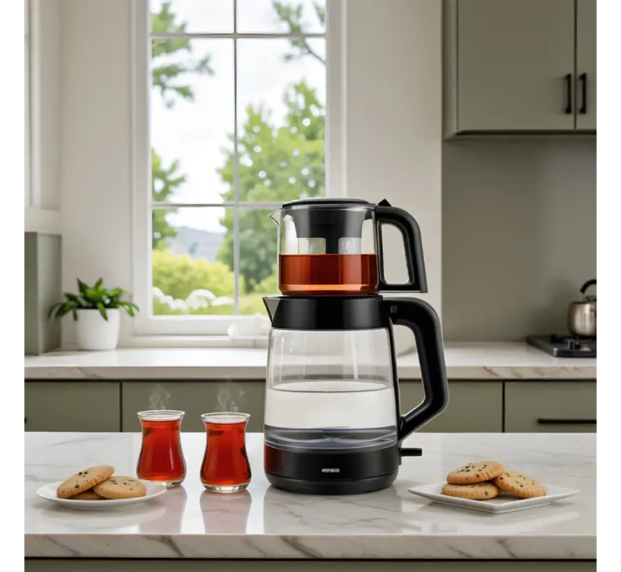 Karaca Glass Tea XL 2-in-1 Glass Tea Maker Shiny Grey