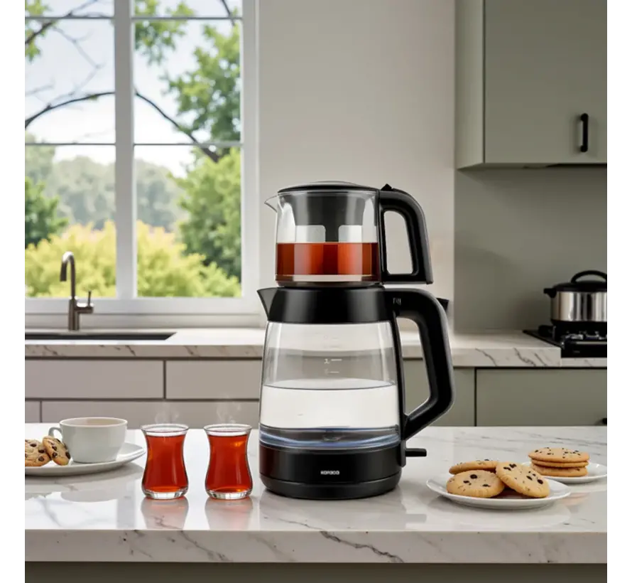 Karaca Glass Tea XL 2-in-1 Glazen Theemaker Shiny Grey