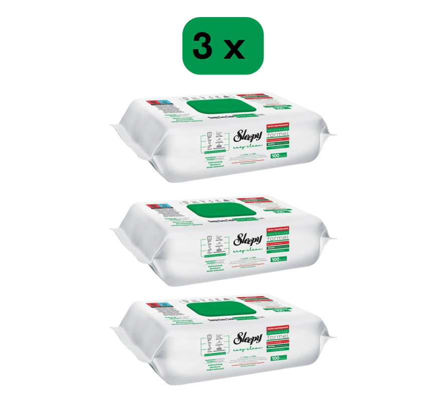 paquet de 3 Sleepy nettoyantes endormies avec lingettes nettoyantes au savon blanc (vert )