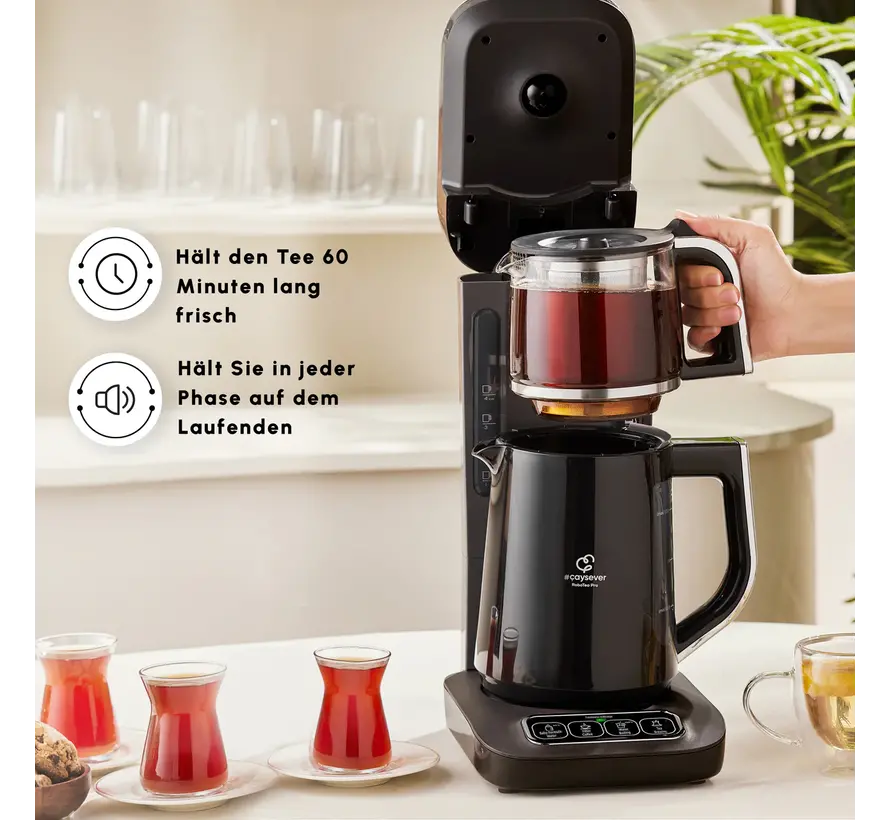 Karaca Caysever Robotea Pro 4 in 1 Talking Automatic Tea Maker Kettle and Filter Coffee Maker 2500W Chrome - Black