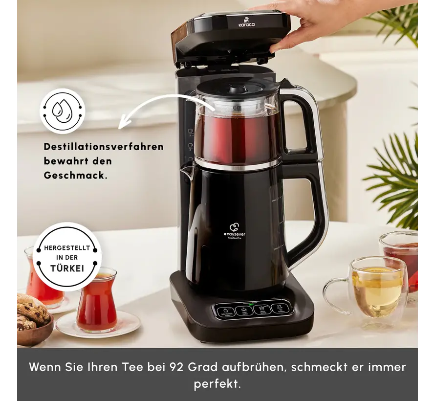 Karaca Caysever Robotea Pro 4 in 1 Talking Automatic Tea Maker Kettle and Filter Coffee Maker 2500W Chrome - Black