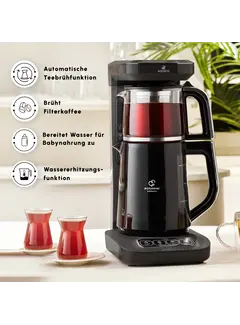 KARACA Karaca Caysever Robotea Pro 4 in 1 Talking Automatic Tea Maker Kettle and Filter Coffee Maker 2500W Chrome - Black