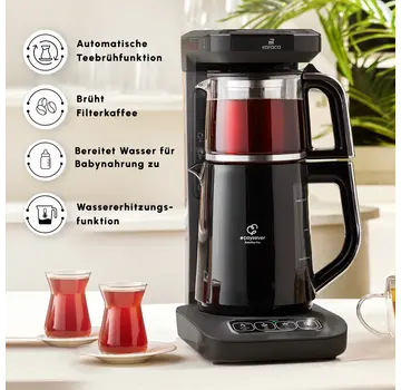 KARACA Karaca Caysever Robotea Pro 4 in 1 Elektrische Theepot / Filterkoffie Chrome - Zwart