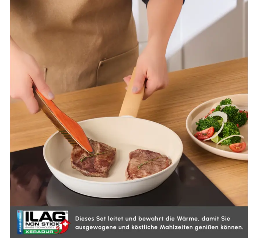 Karaca Swiss Crystal Almond Cream Induktionsfähiges 7-teiliges Töpfe-Set
