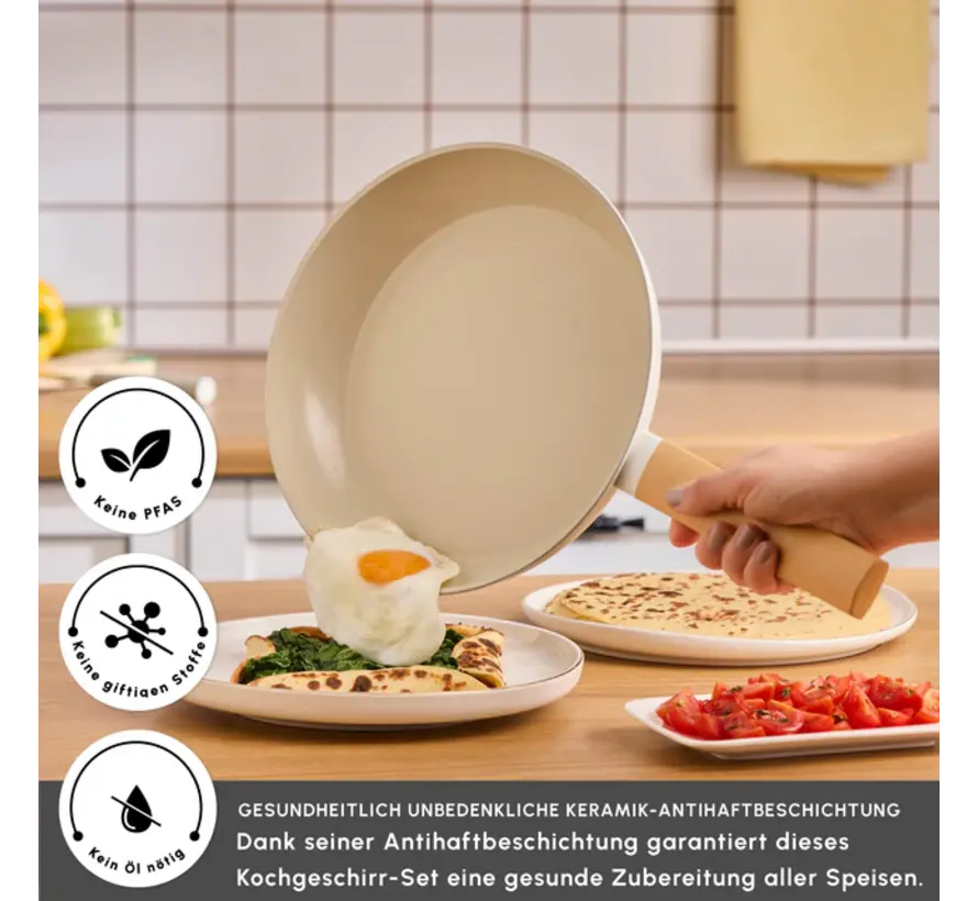 Karaca Swiss Crystal Almond Cream Induktionsfähiges 7-teiliges Töpfe-Set
