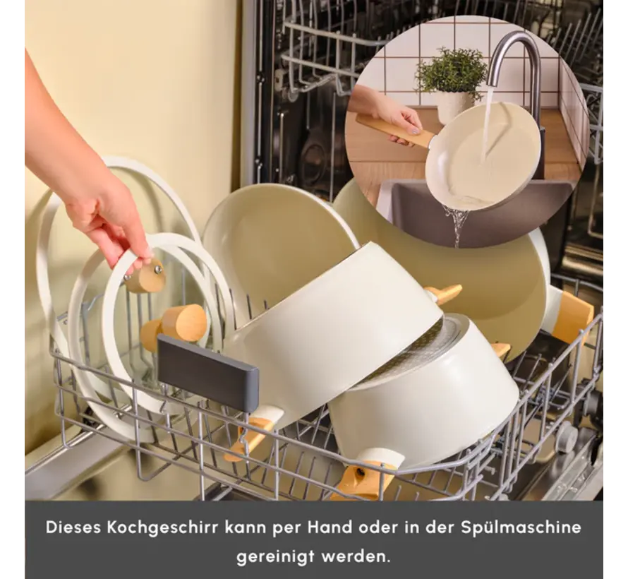 Karaca Swiss Crystal Almond Cream Induktionsfähiges 7-teiliges Töpfe-Set