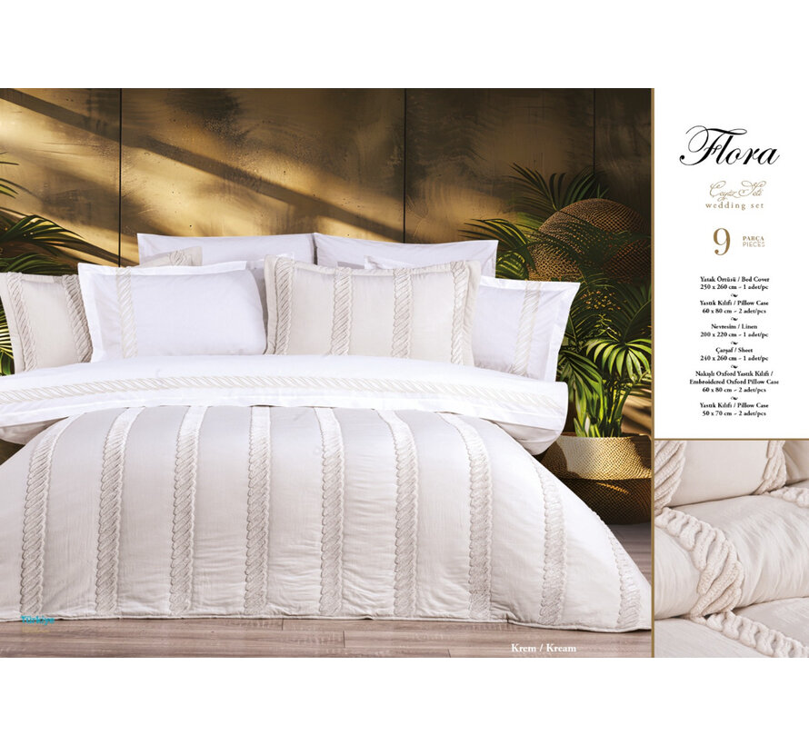 Bella Home Flora Spreiset 9 delig Cream