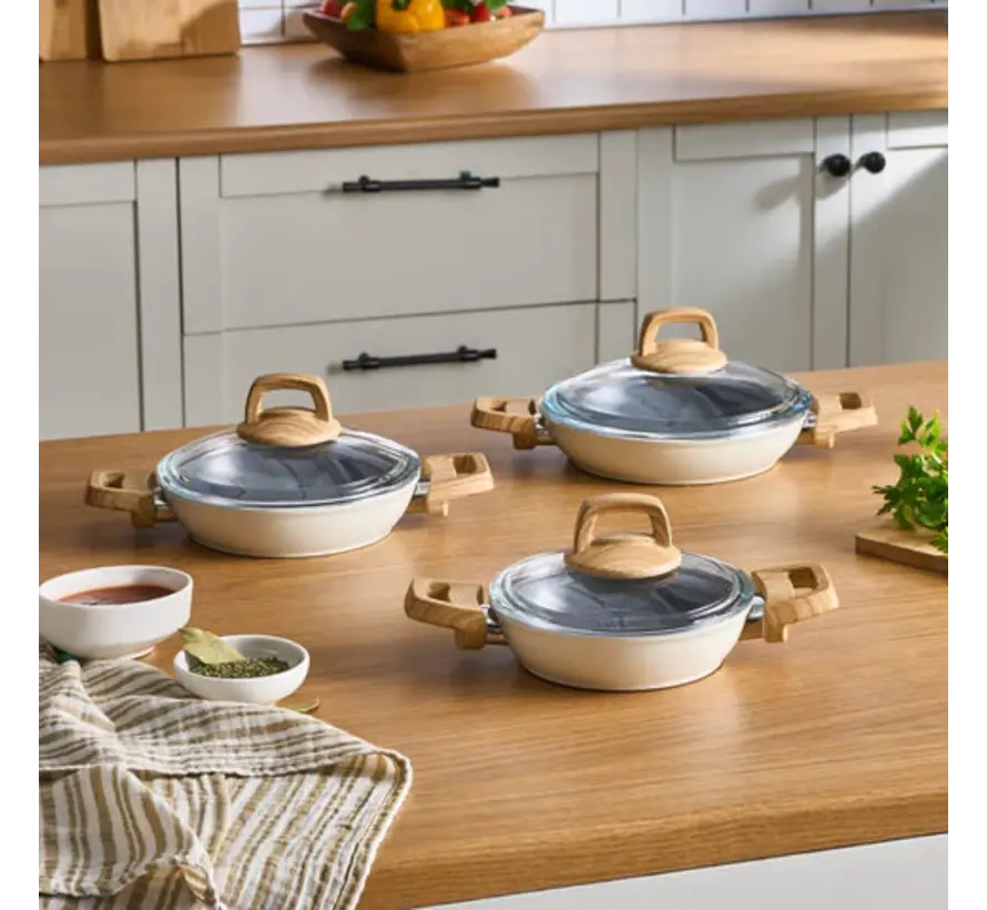 Karaca Swiss Crystal Induction 6 Pièces Batterie de Cuisine - Crème