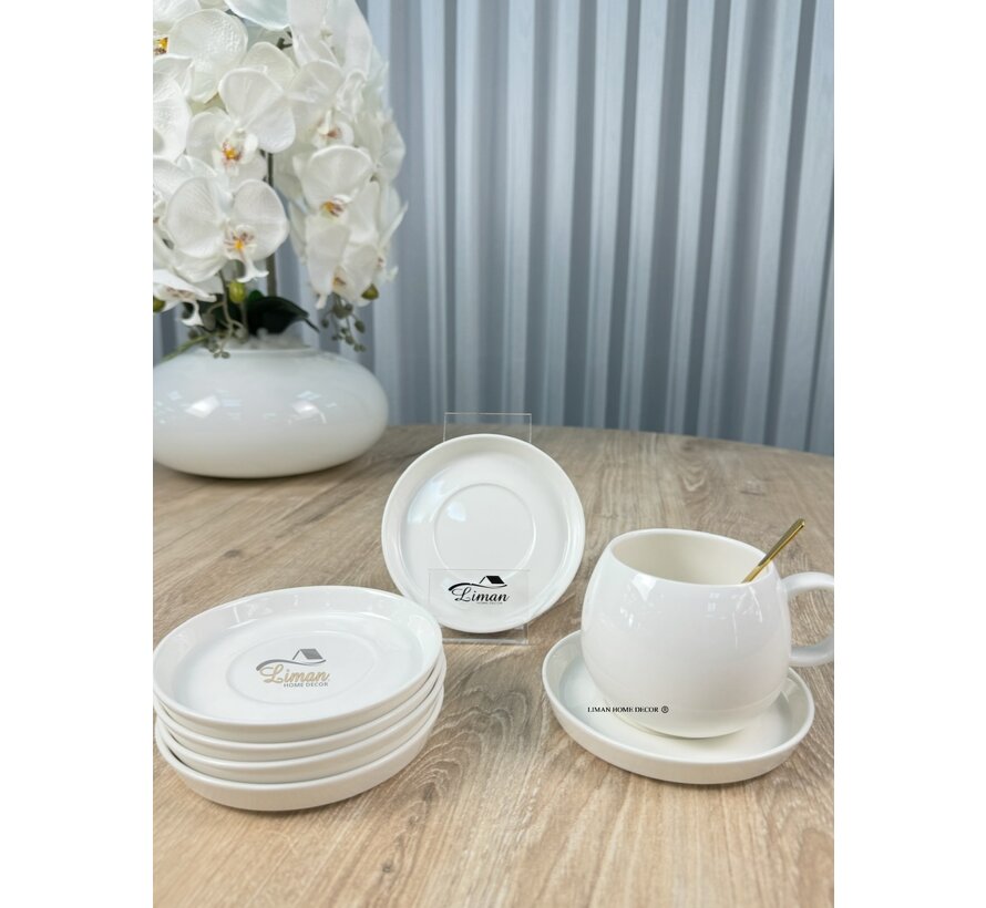 Soucoupe à Thé en Porcelaine 6 Pièces Blanc