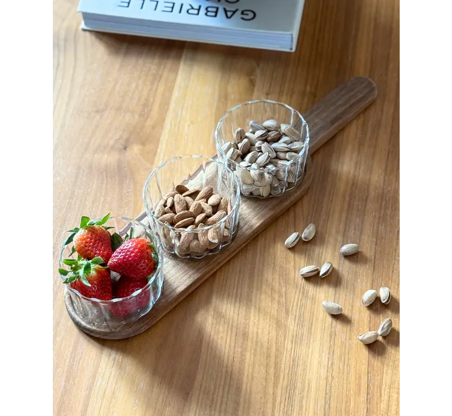 Akazienholzplatte mit Glasbehälter