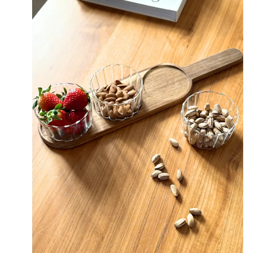 Acacia wood panel with glass container