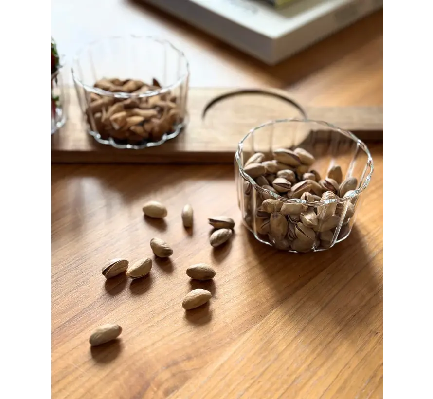Akazienholzplatte mit Glasbehälter