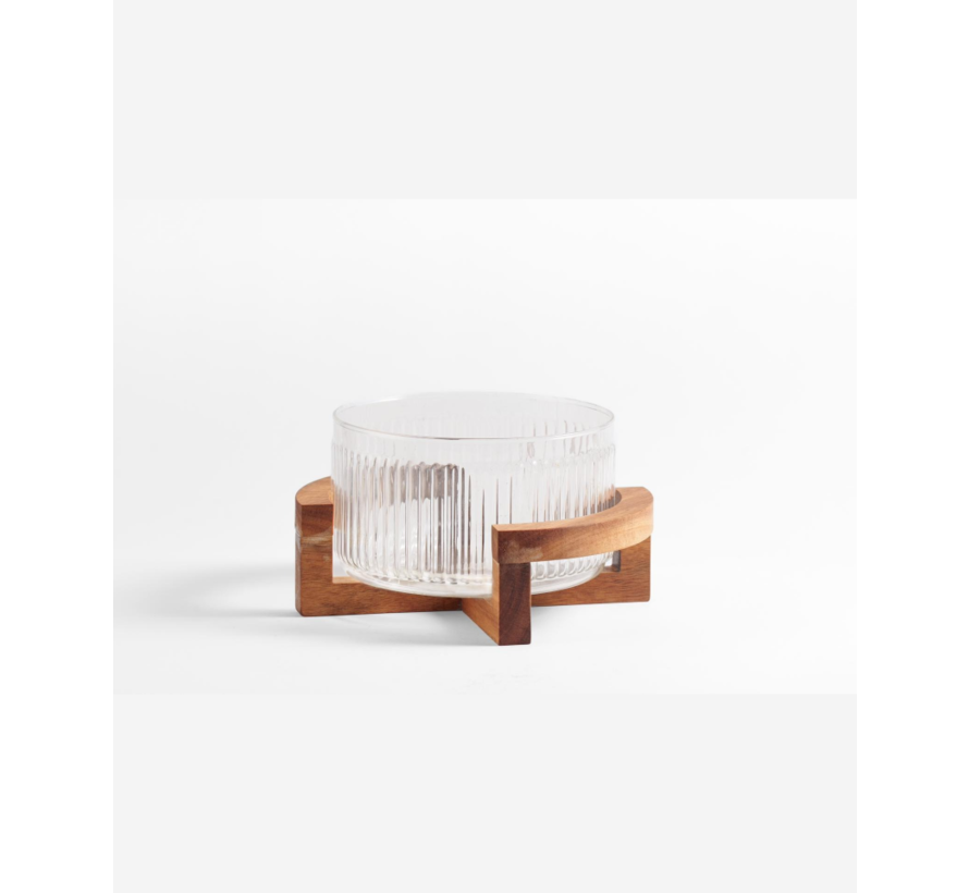 Rustic wood New Line glazen schaal met standaard 22,2cm