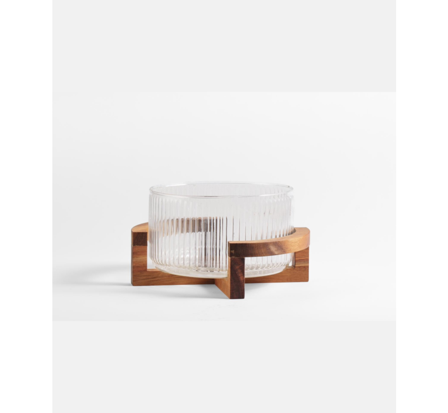 Rustic wood New Line glazen schaal met standaard 24,5cm