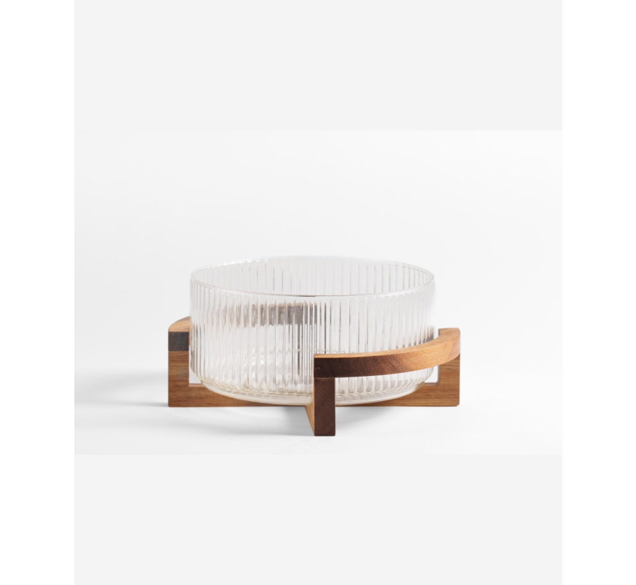 Rustic wood New Line glazen schaal met standaard 28cm