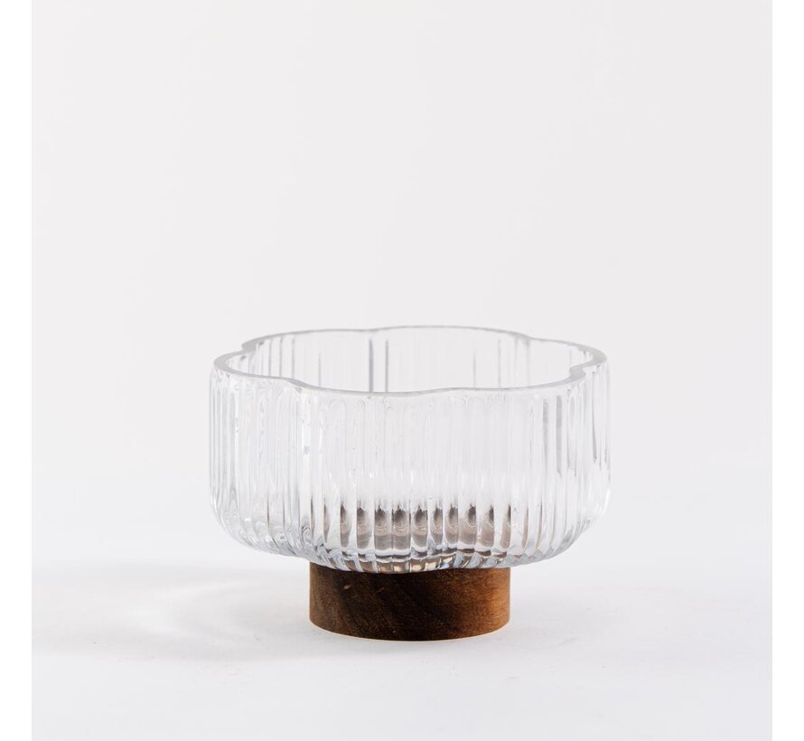 Rustic wood Flower glazen schaal met standaard 14cm