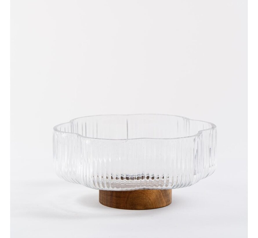 Rustic wood Flower glazen schaal met standaard 20,5cm