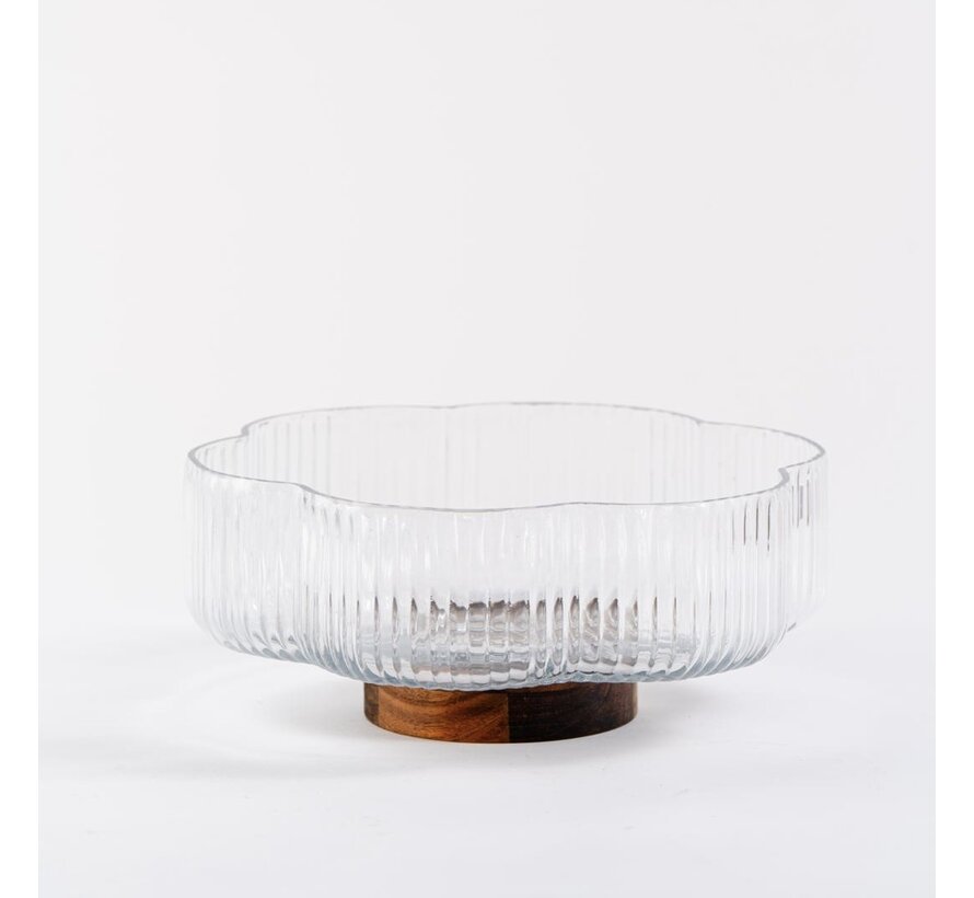 Rustic wood Flower glazen schaal met standaard 26cm