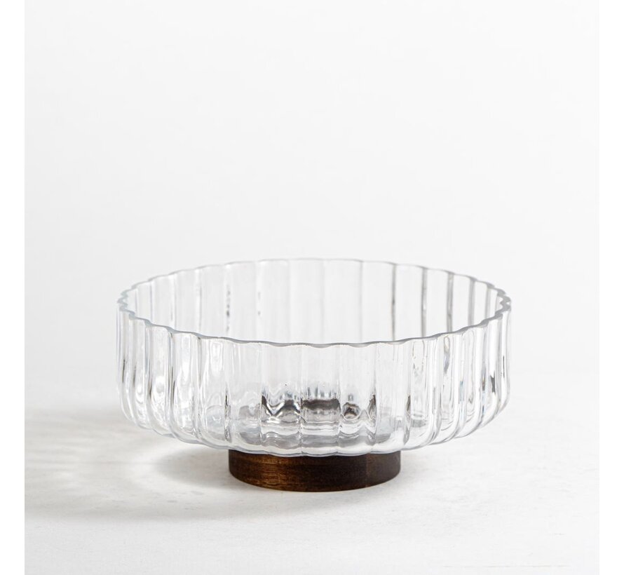 Rustic wood Daisy glazen schaal met standaard 20,5cm