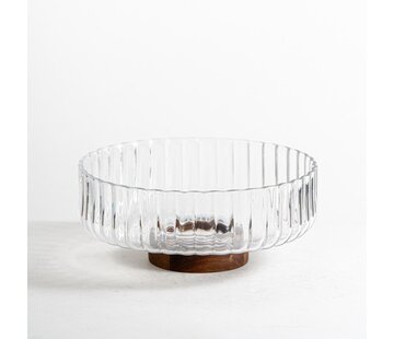 Rustic wood Daisy glazen schaal met standaard 26 cm