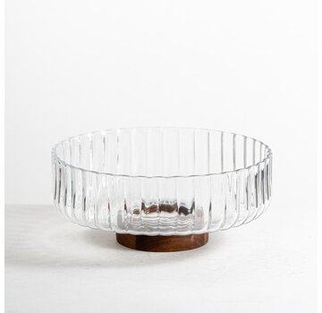 Rustic wood Daisy glazen schaal met standaard 26 cm