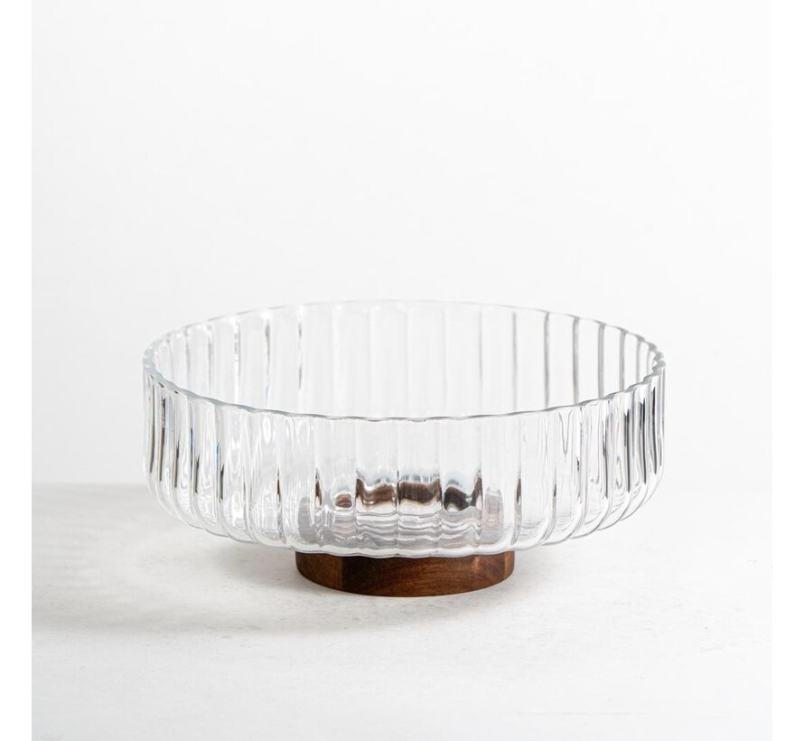 Rustic wood Daisy glazen schaal met standaard 26 cm