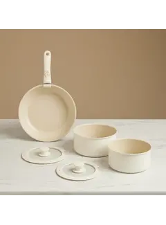karaca Karaca Ceramica Comfort abnehmbares 6-teiliges Antihaft-Induktions-Kochgeschirrset, Creme