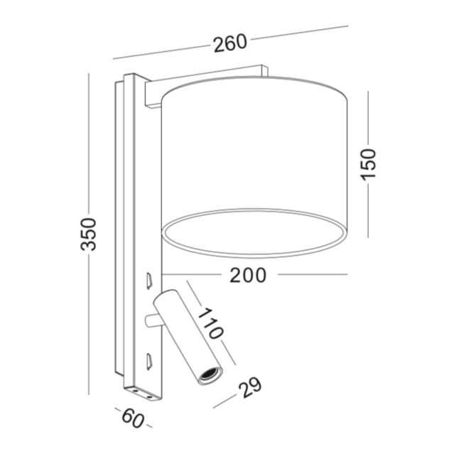 CORA wall lamp with LED reading lamp black