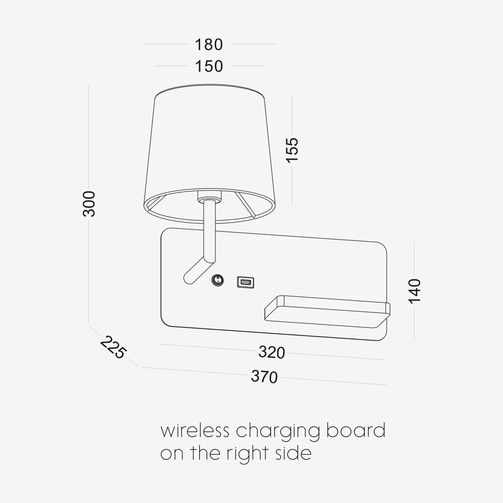 CORA wall lamp with USB connection - Black