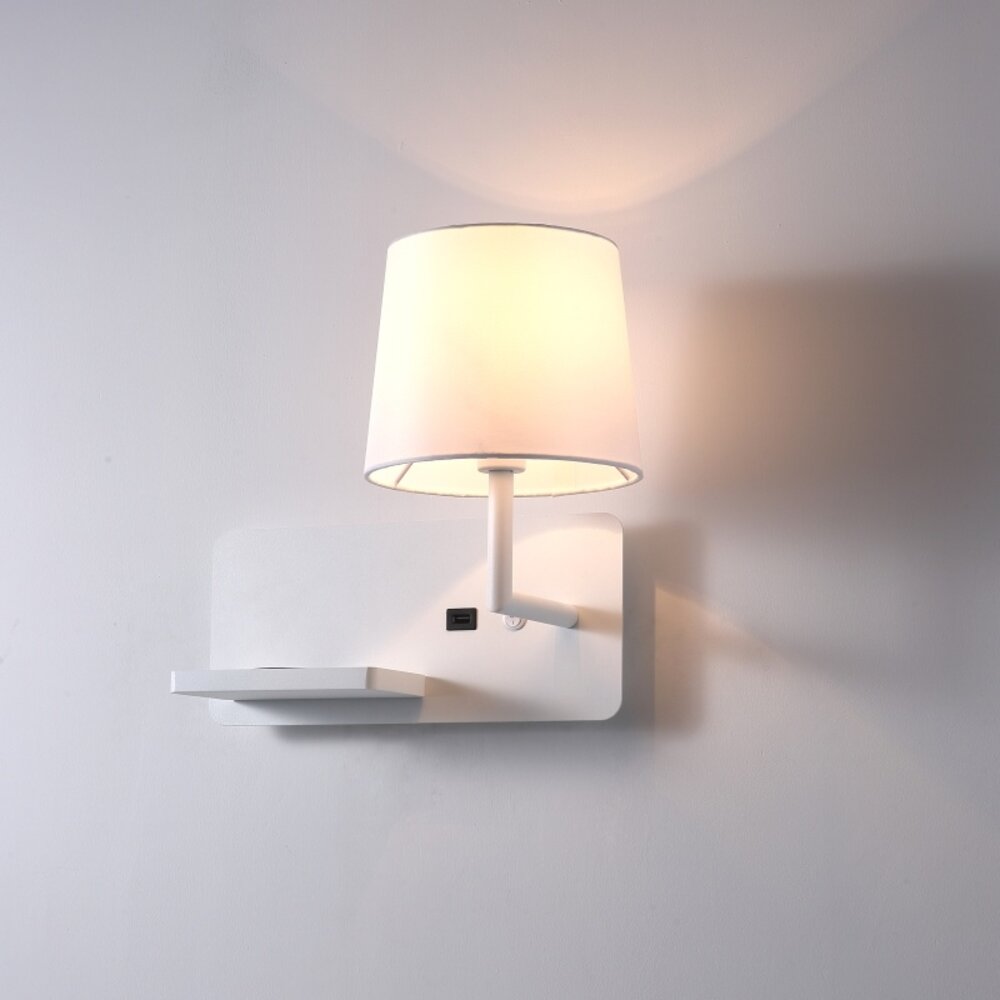 CORA wandlamp met USB-aansluiting - Wit