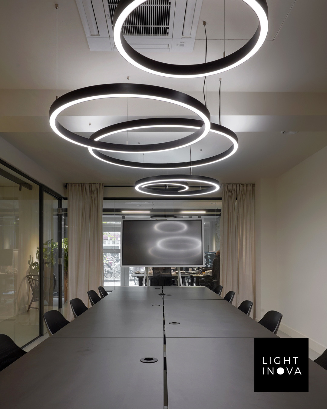Designer Cylindrical Light In Hanging Black Ring Ceiling Light - WallMantra