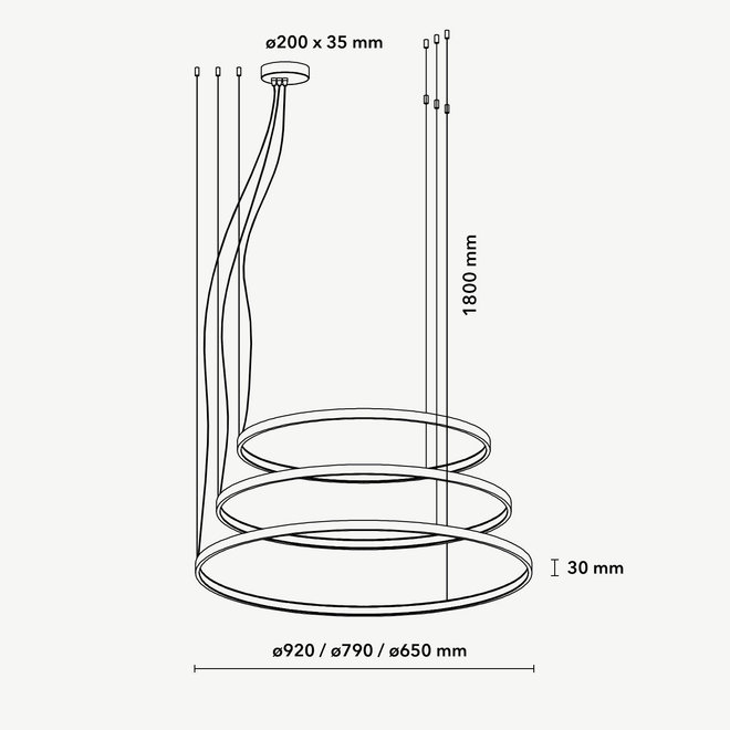 LED 3-ring hanglamp HALO ∅920 mm - goud