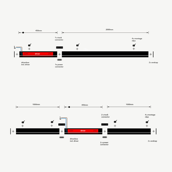 CLIXX SLIM magnetic track light system - surface starter set 2 meter